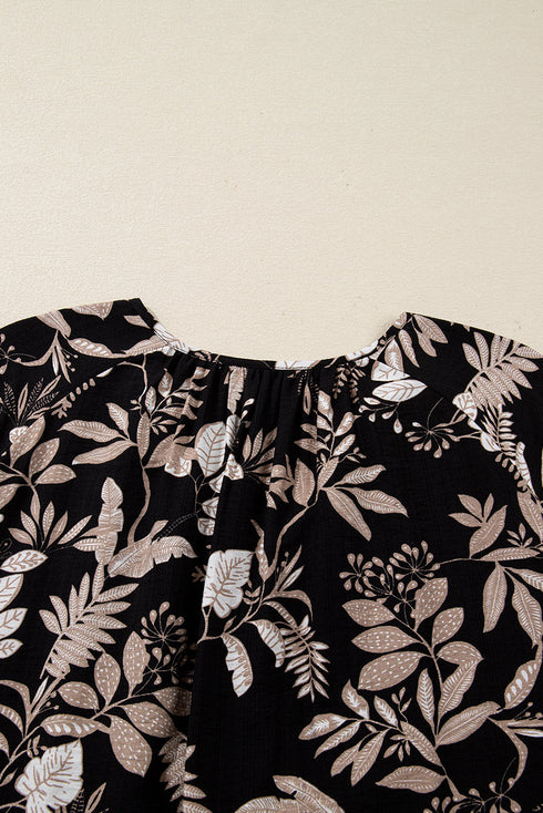 Southern Belle Botanical Print Split Neck Loose Mini Dress