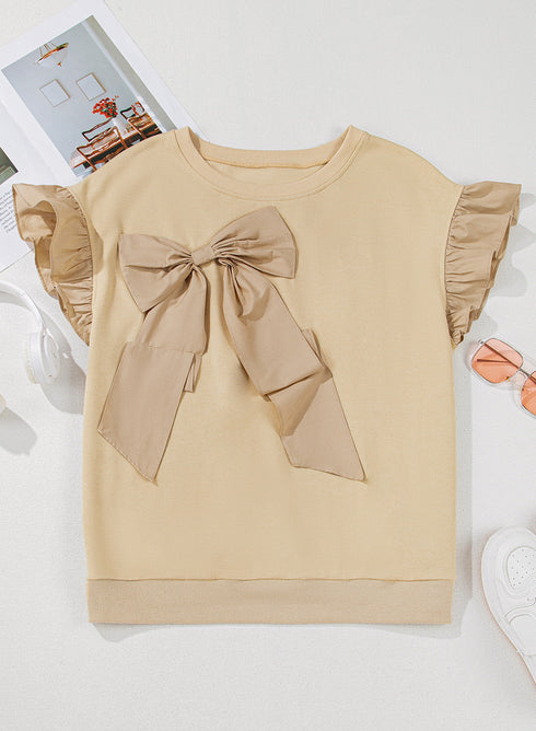 Southern Belle Bow Applique Ruffled Short Sleeve Blouse
