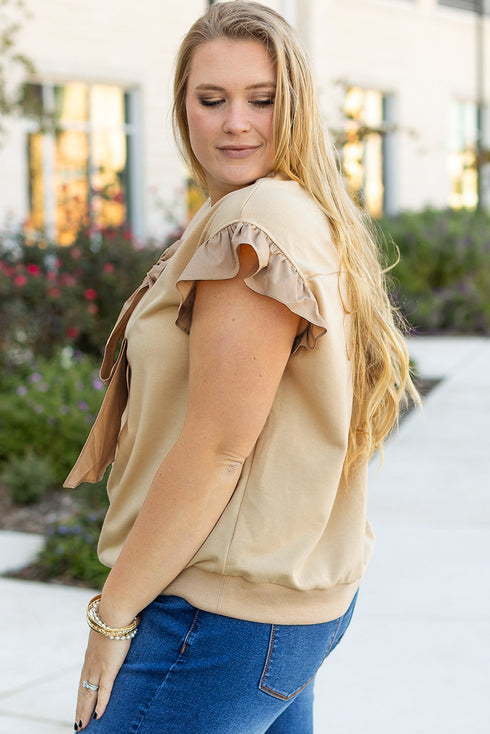 Southern Belle Bow Applique Ruffled Short Sleeve Blouse