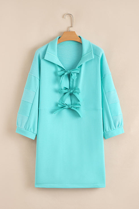 Southern Belle Bow Front Collared Pocket Shift Mini Dress