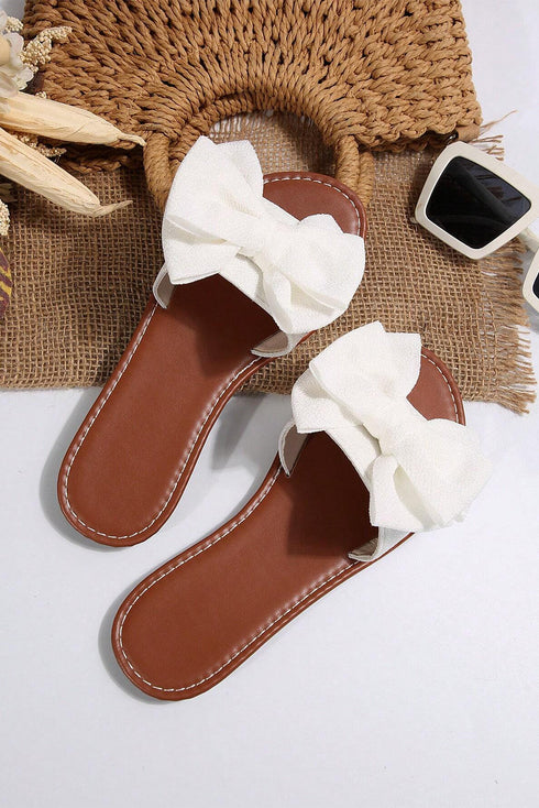 Southern Belle Bow Knot Faux Leather Flat Slides
