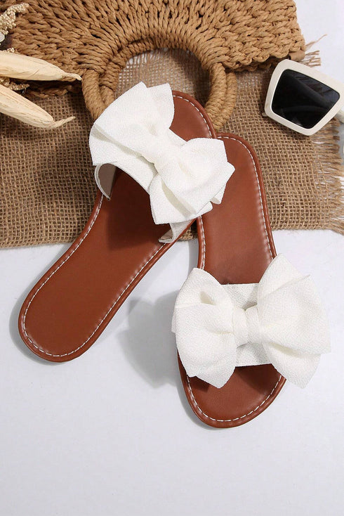 Southern Belle Bow Knot Faux Leather Flat Slides