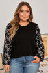 Southern Belle Bow Knot Patchwork Crewneck Plus Size Blouse