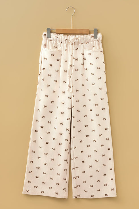 Southern Belle Bow Print Corduroy Drawstring Elastic Pants