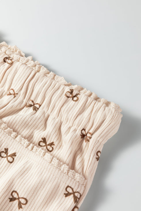 Southern Belle Bow Print Corduroy Drawstring Elastic Pants