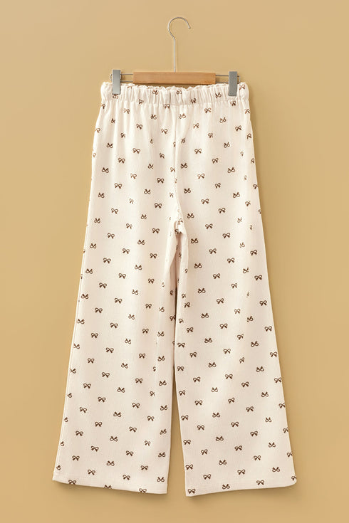 Southern Belle Bow Print Corduroy Drawstring Elastic Pants