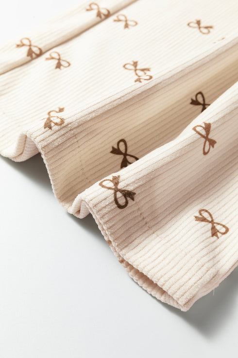 Southern Belle Bow Print Corduroy Drawstring Elastic Pants