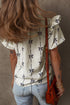 Southern Belle Bow Print Ruffled Puff Sleeve Blouse