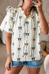 Southern Belle Bow Print Ruffled Puff Sleeve Blouse