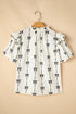 Southern Belle Bow Print Ruffled Puff Sleeve Blouse