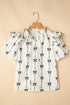 Southern Belle Bow Print Ruffled Puff Sleeve Blouse