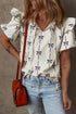 Southern Belle Bow Print Ruffled Puff Sleeve Blouse