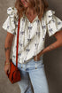 Southern Belle Bow Print Ruffled Puff Sleeve Blouse