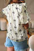 Southern Belle Bow Print Ruffled Puff Sleeve Blouse