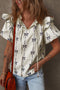 Southern Belle Bow Print Ruffled Puff Sleeve Blouse