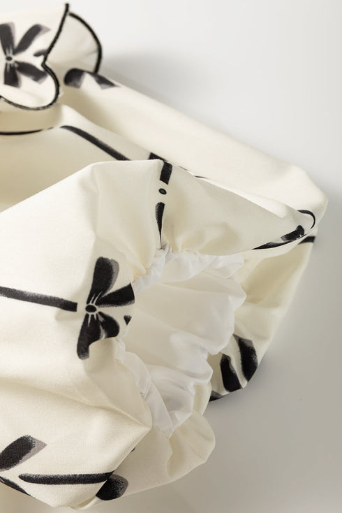 Southern Belle Bow Print Ruffled Puff Sleeve Blouse