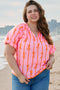 Southern Belle Bow Print Shirred Puff Sleeve Blouse