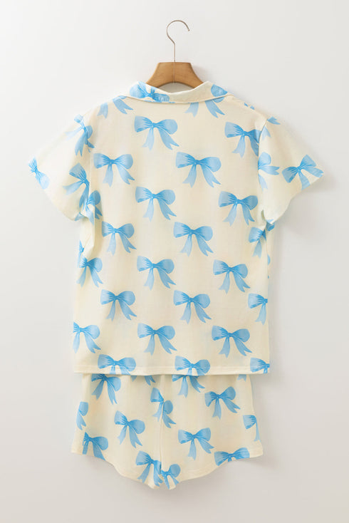 Southern Belle Bow Print Short Sleeve Shorts Pajama Set