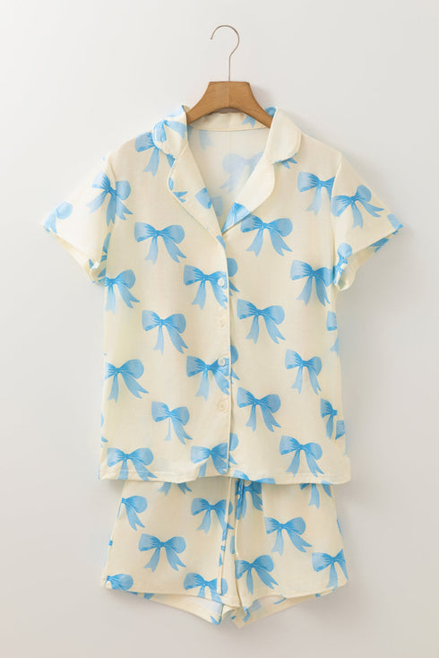 Southern Belle Bow Print Short Sleeve Shorts Pajama Set