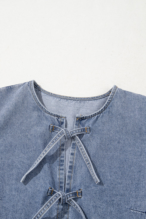 Southern Belle Bowknot Bubble Sleeve Denim Mini Dress