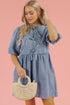 Southern Belle Bowknot Bubble Sleeve Denim Mini Dress