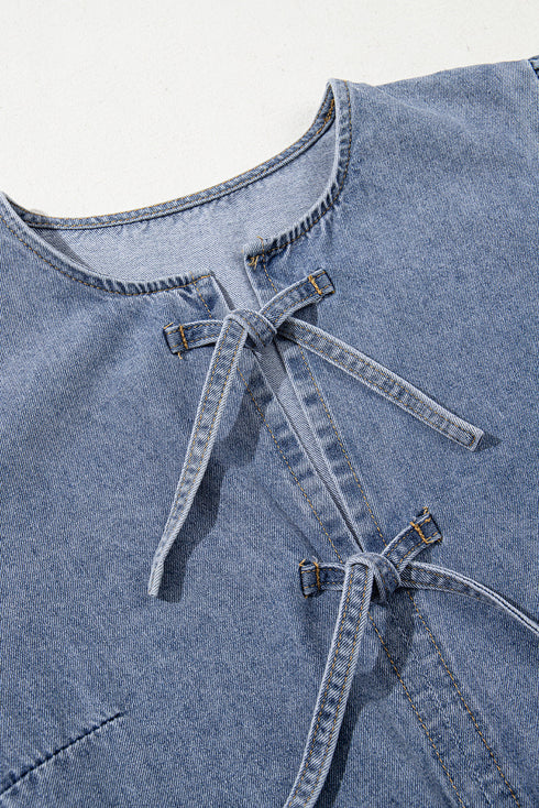 Southern Belle Bowknot Bubble Sleeve Denim Mini Dress