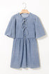 Southern Belle Bowknot Bubble Sleeve Denim Mini Dress