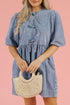 Southern Belle Bowknot Bubble Sleeve Denim Mini Dress