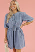 Southern Belle Bowknot Bubble Sleeve Denim Mini Dress