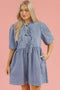 Southern Belle Bowknot Bubble Sleeve Denim Mini Dress