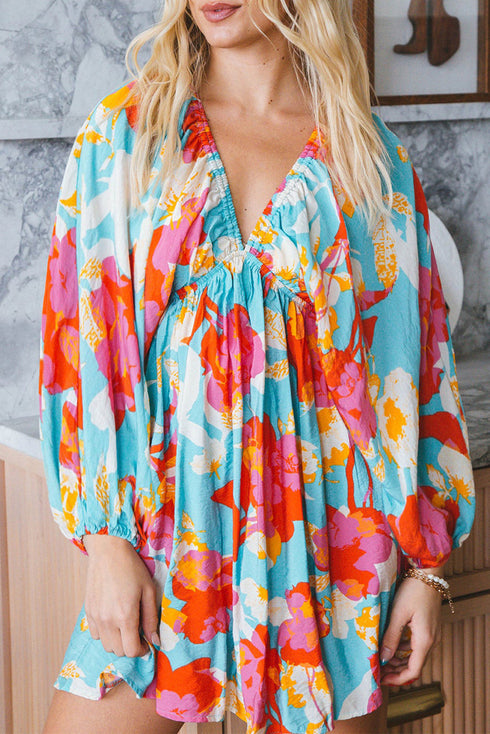 Southern Belle Bracelet Sleeve Empire Waist Mini Floral Dress