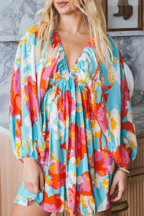 Southern Belle Bracelet Sleeve Empire Waist Mini Floral Dress