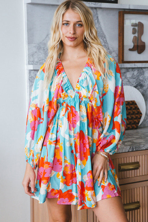 Southern Belle Bracelet Sleeve Empire Waist Mini Floral Dress