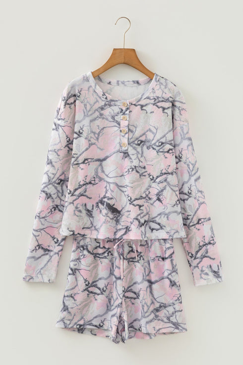Southern Belle Camouflage Print Henley Short Set