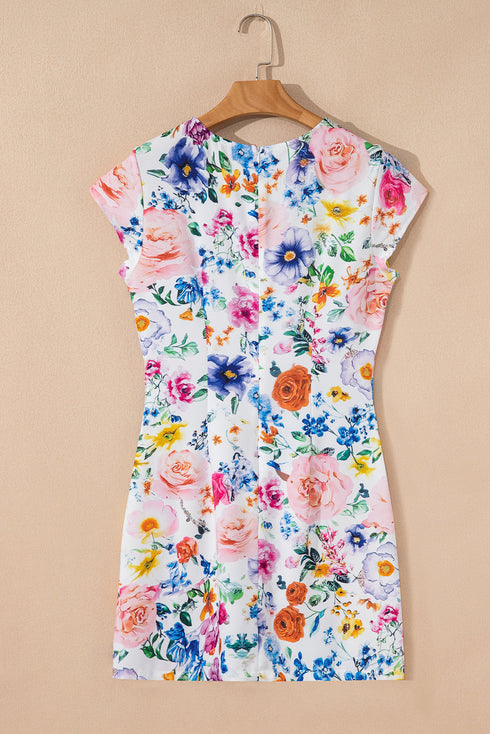 Southern Belle Cap Sleeve Mini H Line Floral Dress