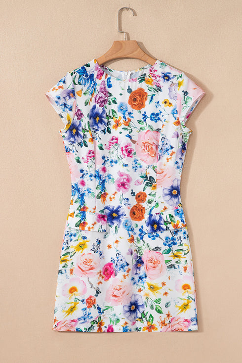 Southern Belle Cap Sleeve Mini H Line Floral Dress