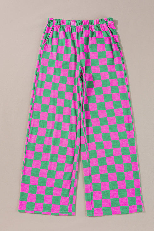 Southern Belle Checked Print High Waist Wide Leg Pants