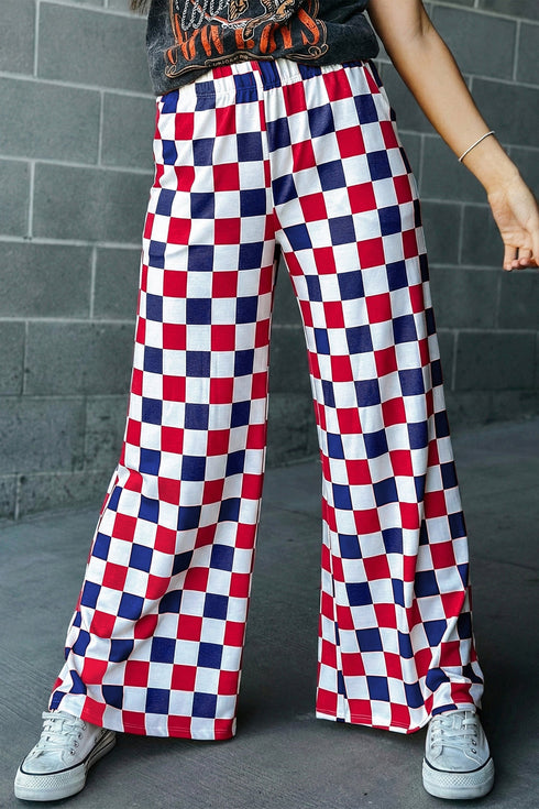 Southern Belle Checked Print High Waist Wide Leg Pants