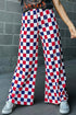 Southern Belle Checked Print High Waist Wide Leg Pants