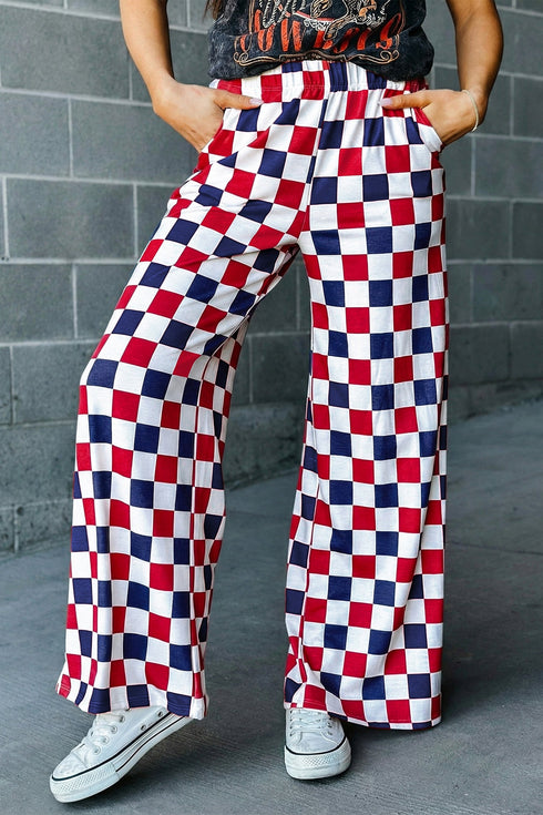 Southern Belle Checked Print High Waist Wide Leg Pants
