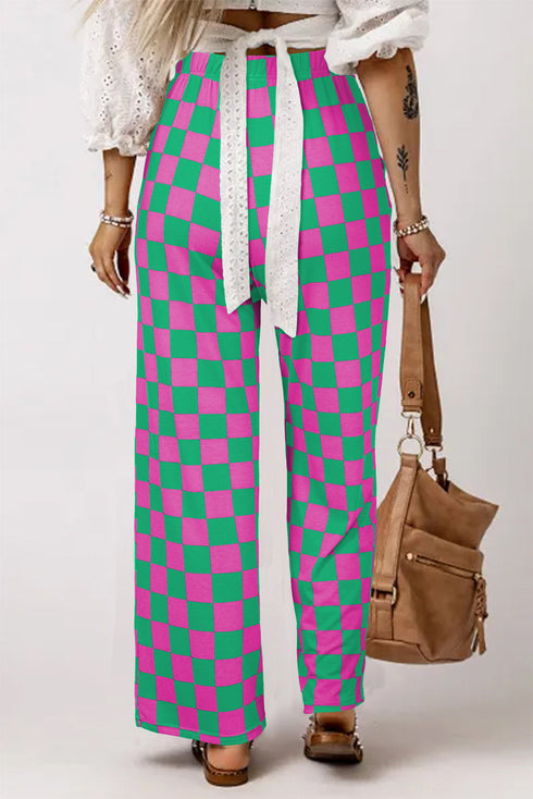 Southern Belle Checked Print High Waist Wide Leg Pants