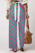 Southern Belle Checked Print High Waist Wide Leg Pants