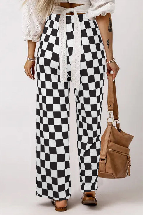 Southern Belle Checked Print High Waist Wide Leg Pants