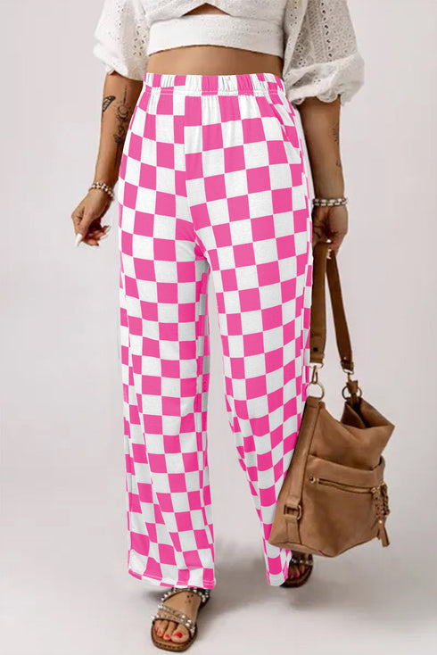 Southern Belle Checked Print High Waist Wide Leg Pants