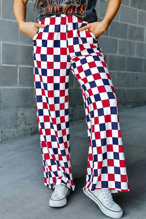 Southern Belle Checked Print High Waist Wide Leg Pants