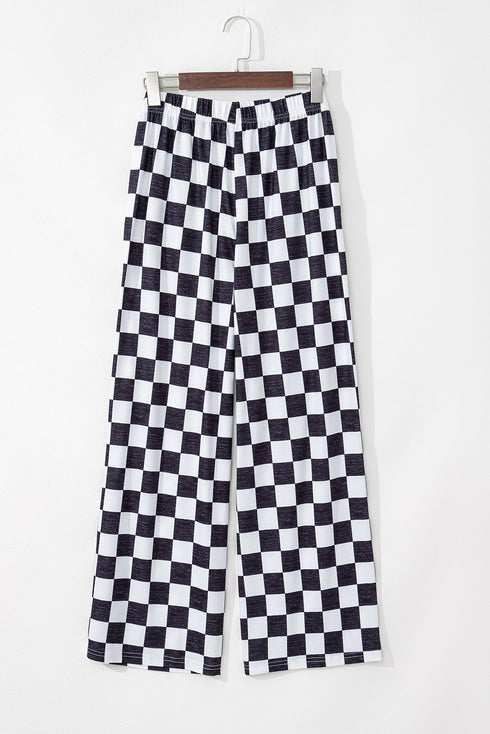Southern Belle Checked Print High Waist Wide Leg Pants