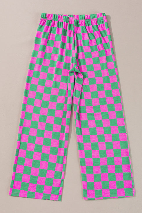 Southern Belle Checked Print High Waist Wide Leg Pants