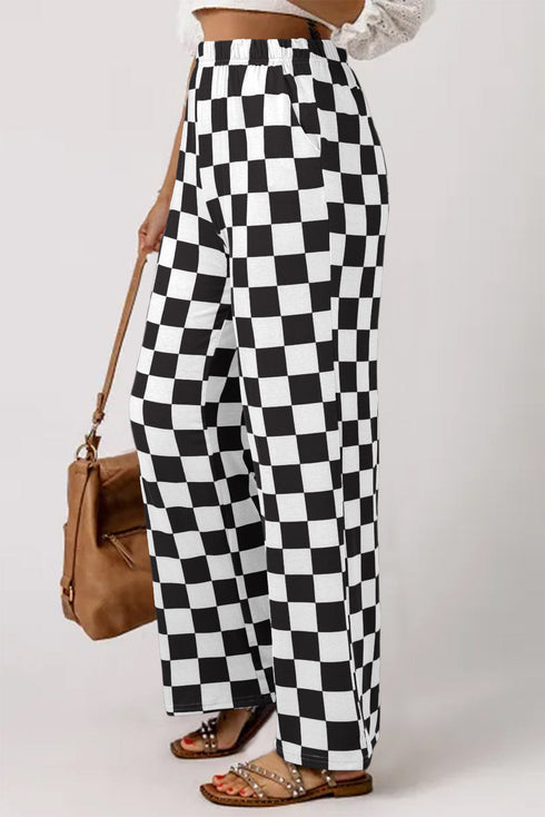Southern Belle Checked Print High Waist Wide Leg Pants