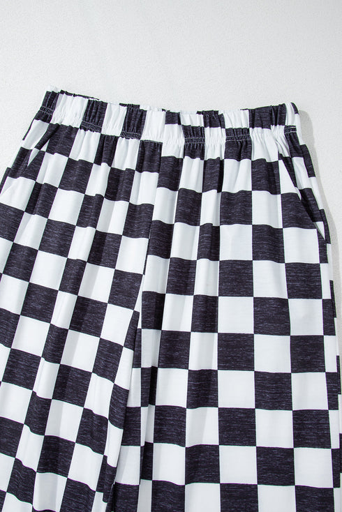 Southern Belle Checked Print High Waist Wide Leg Pants
