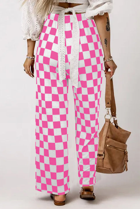 Southern Belle Checked Print High Waist Wide Leg Pants